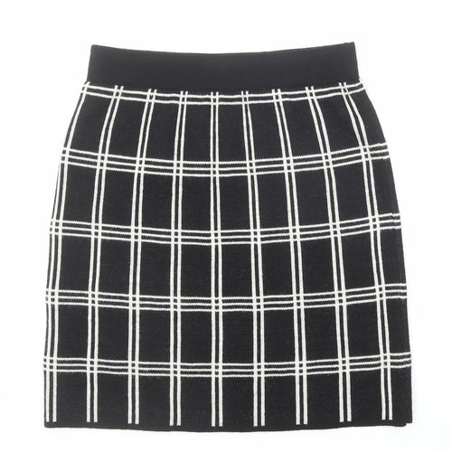 Kenar Womens Black Check Acrylic A-Line Skirt Size S