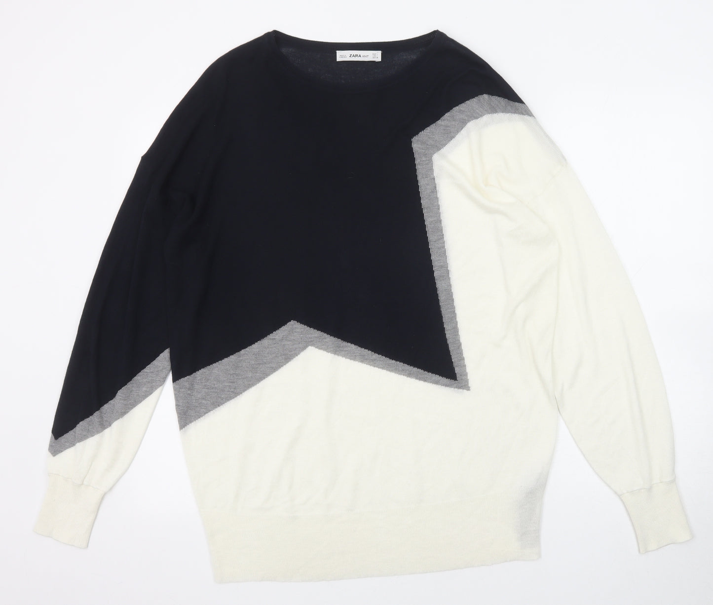 Zara Womens Multicoloured Round Neck Geometric Viscose Pullover Jumper Size L