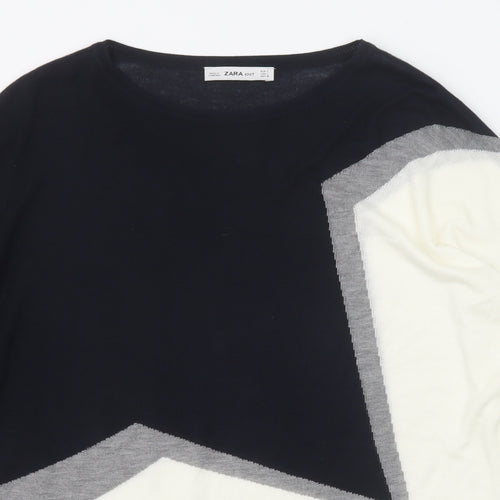 Zara Womens Multicoloured Round Neck Geometric Viscose Pullover Jumper Size L