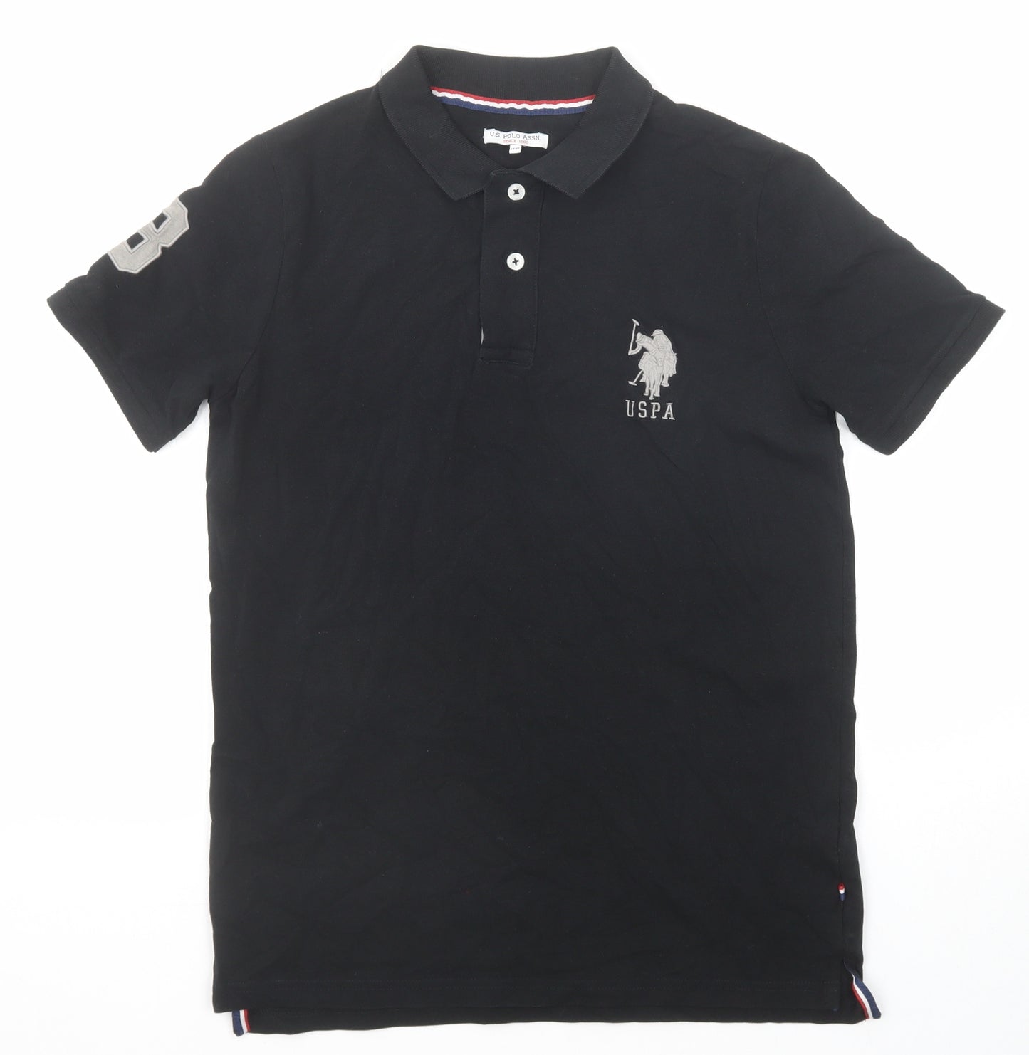 US Polo Assn. Boys Black Cotton Basic Polo Size 14-15 Years Collared Button