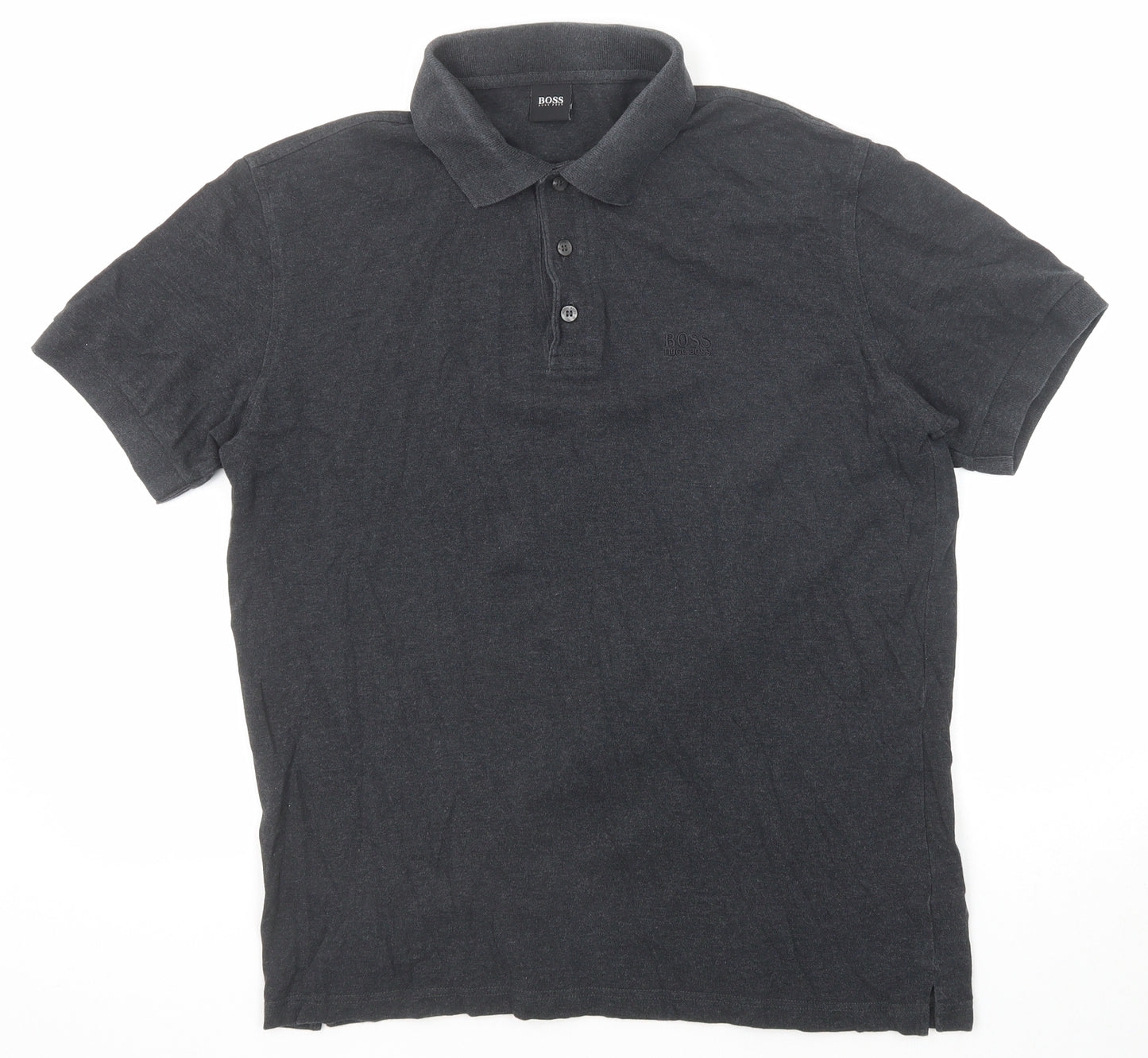 HUGO BOSS Mens Grey Cotton Polo Size M Collared Button
