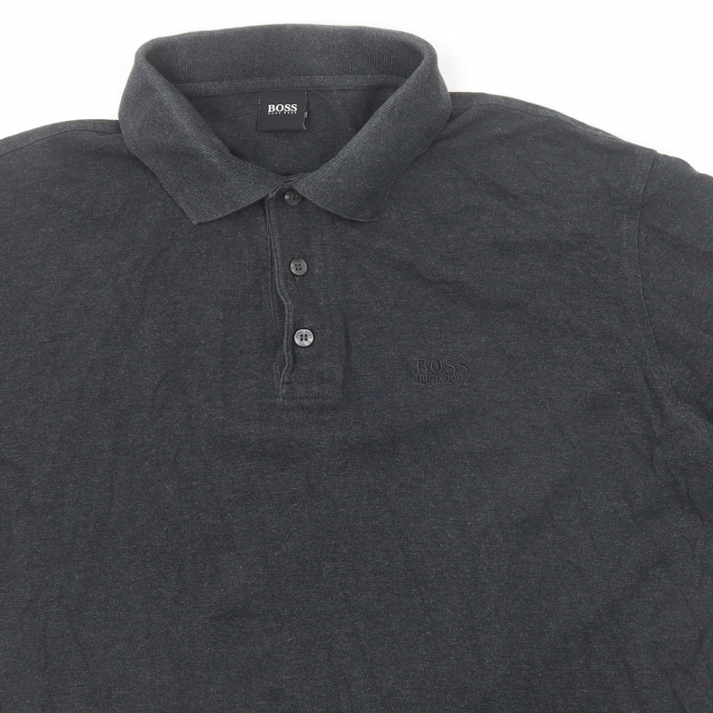 HUGO BOSS Mens Grey Cotton Polo Size M Collared Button