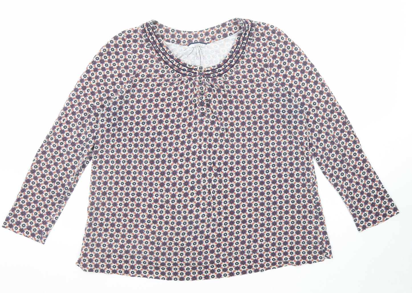 DASH Womens Multicoloured Geometric Cotton Basic T-Shirt Size 20 Boat Neck