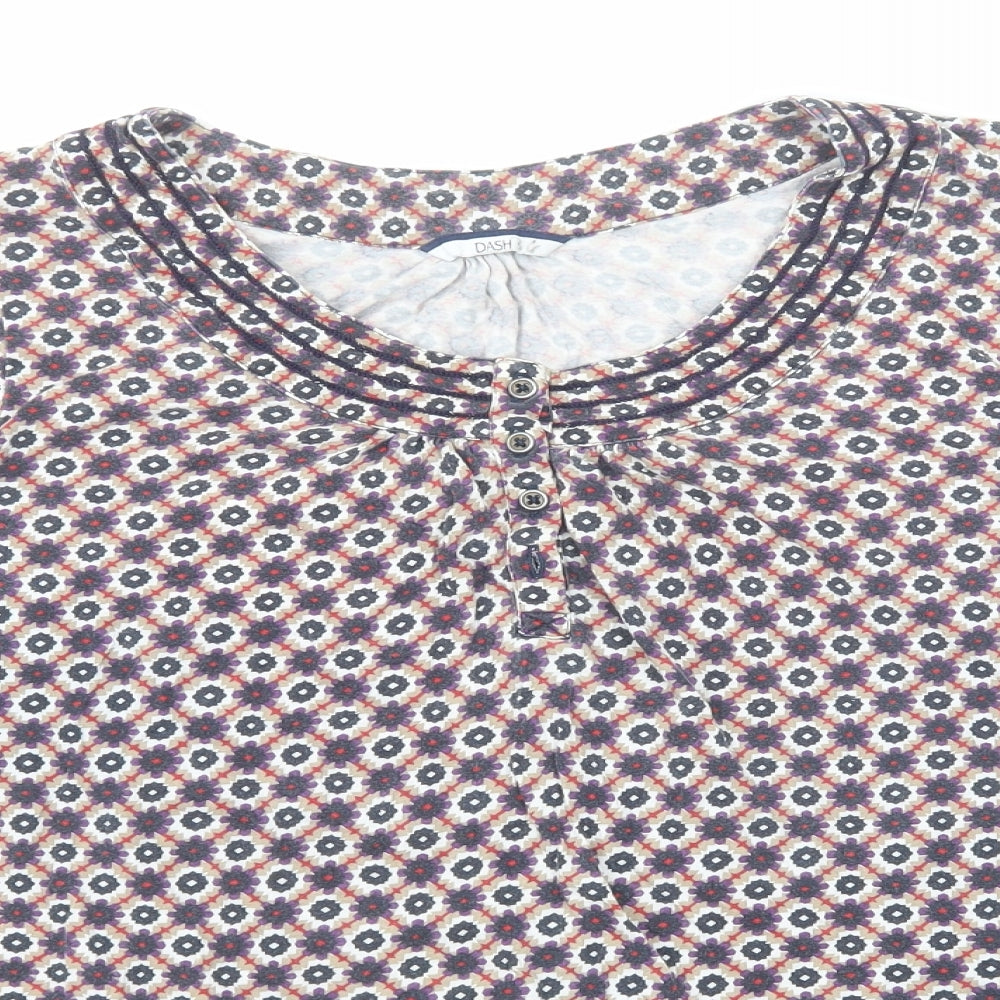 DASH Womens Multicoloured Geometric Cotton Basic T-Shirt Size 20 Boat Neck