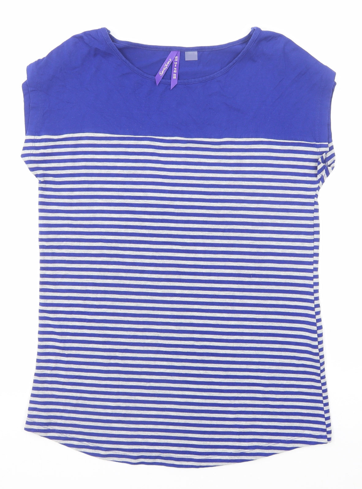 Seraphine Womens Blue Striped Viscose Basic T-Shirt Size 10 Boat Neck