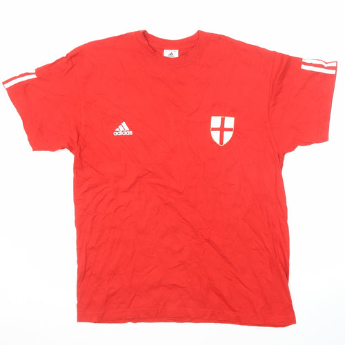 adidas Mens Red Cotton T-Shirt Size L Round Neck - England