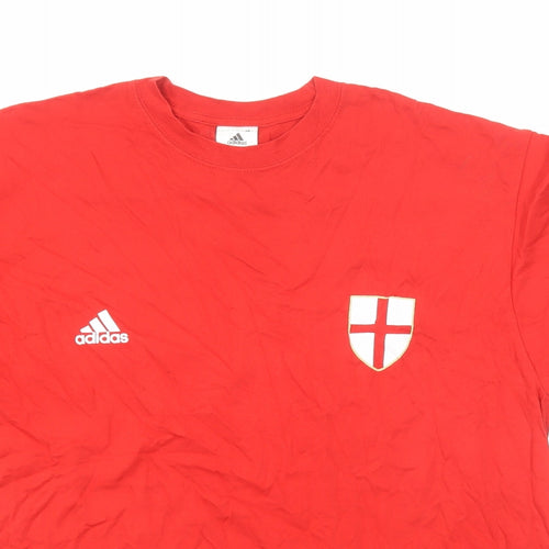 adidas Mens Red Cotton T-Shirt Size L Round Neck - England