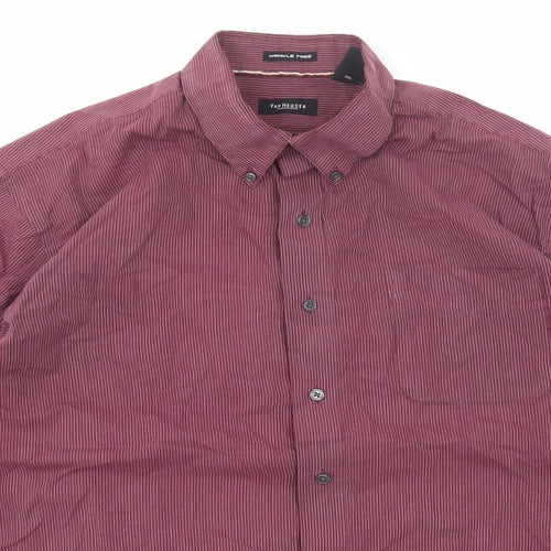 Van Heusen Mens Purple Striped Cotton Button-Up Size L Collared Button