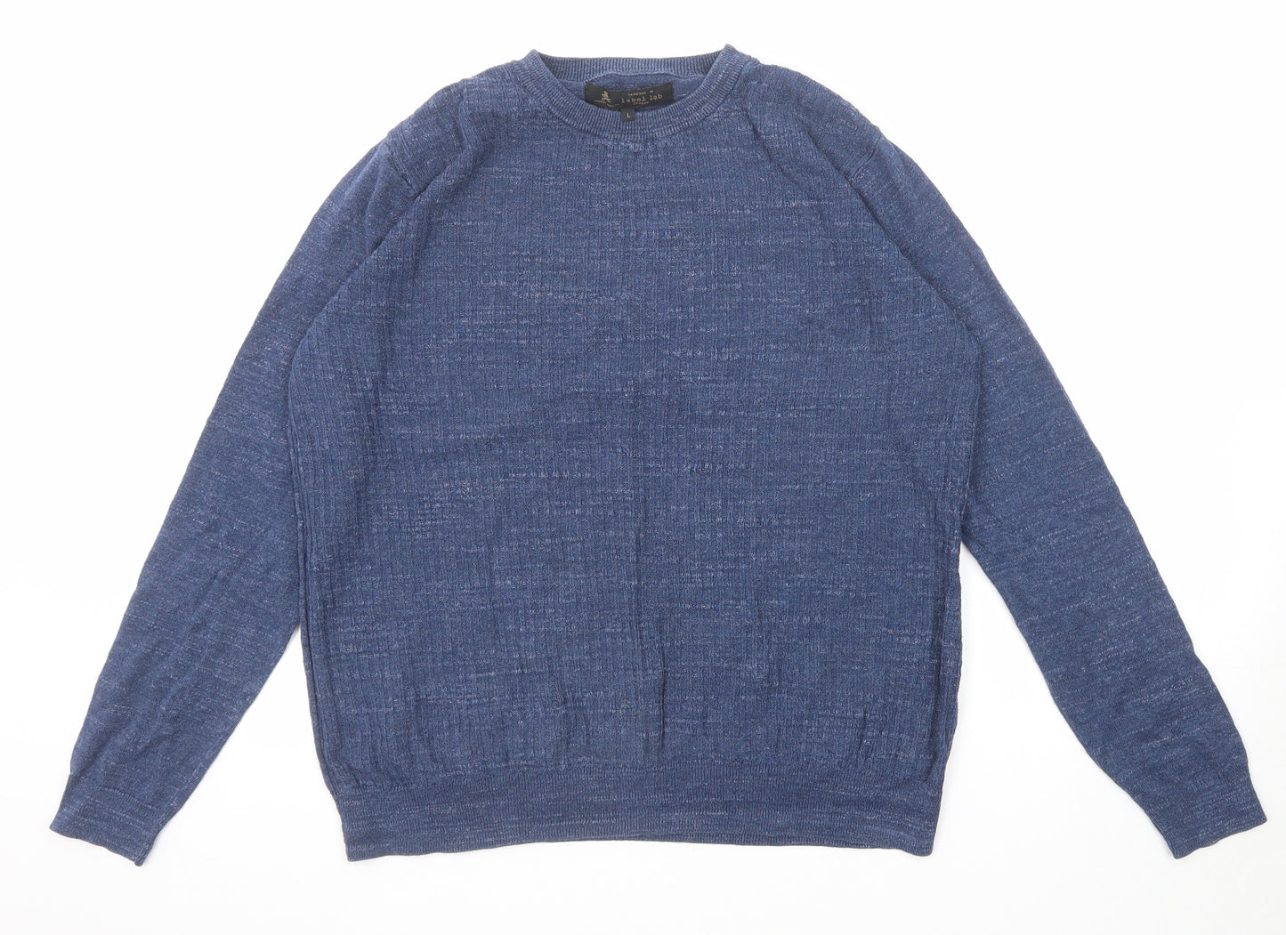 Label Lab Mens Blue Round Neck Cotton Pullover Jumper Size L Long Sleeve