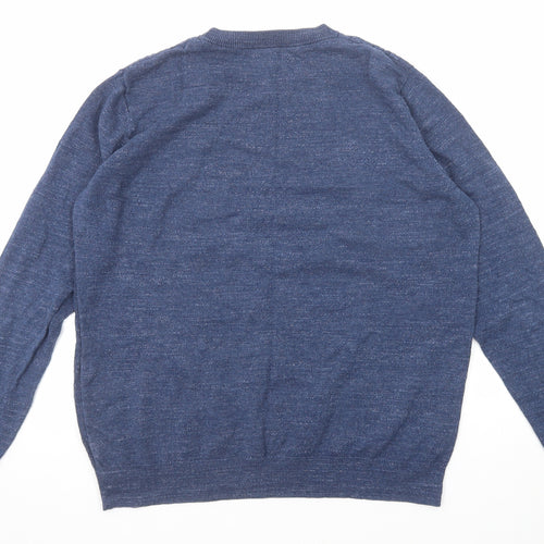 Label Lab Mens Blue Round Neck Cotton Pullover Jumper Size L Long Sleeve