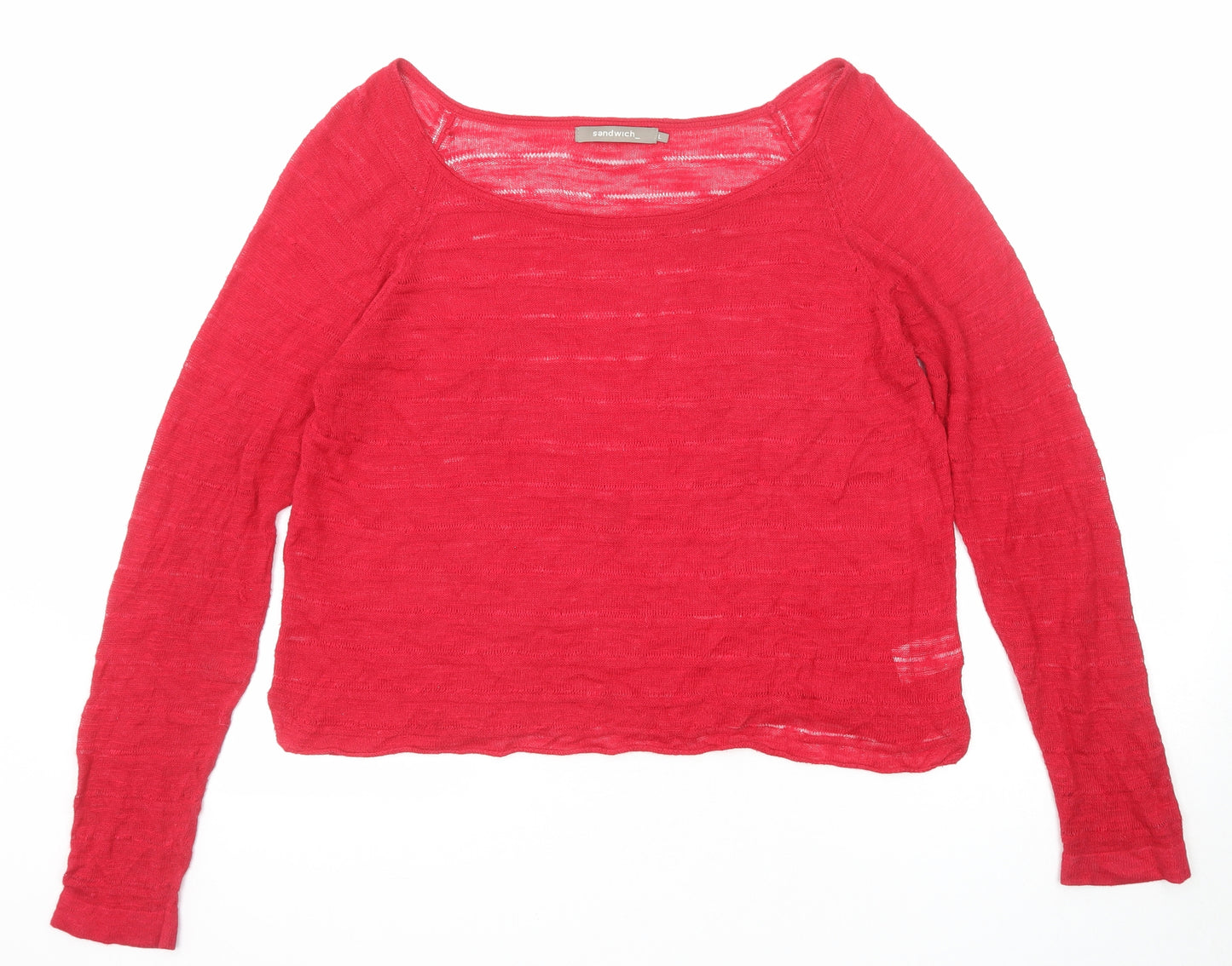 Sandwich Womens Red Viscose Basic Blouse Size L Round Neck