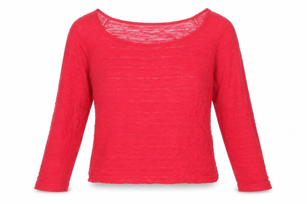 Front view of Sandwich women’s red viscose basic blouse, size L, round neck