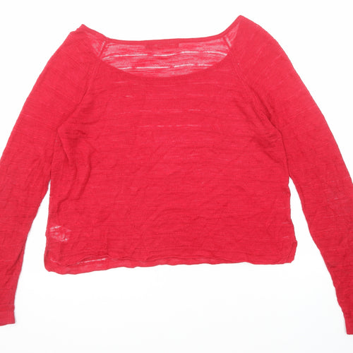 Sandwich Womens Red Viscose Basic Blouse Size L Round Neck
