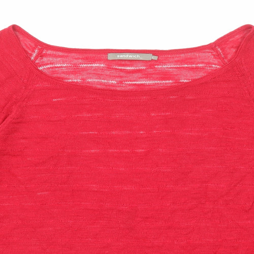Sandwich Womens Red Viscose Basic Blouse Size L Round Neck