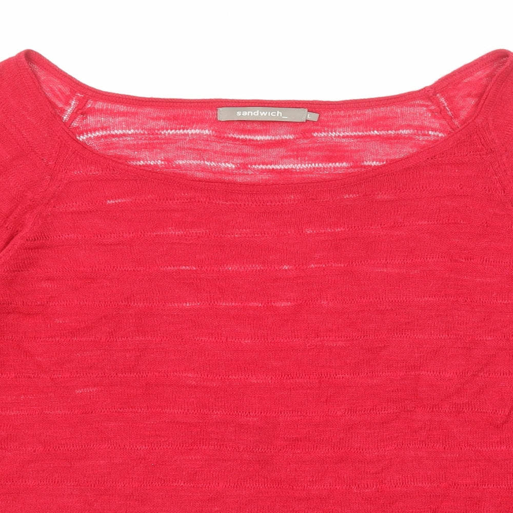 Sandwich Womens Red Viscose Basic Blouse Size L Round Neck