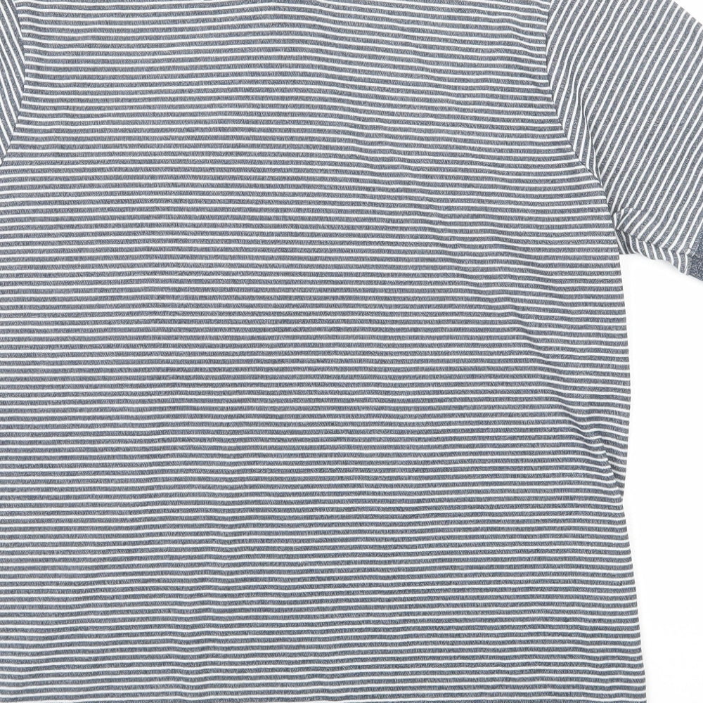 D555 Mens Blue Striped Cotton Polo Size L Collared Button