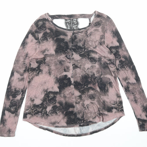 NEXT Womens Purple Geometric Viscose Basic Blouse Size 12 Round Neck - Lace Details