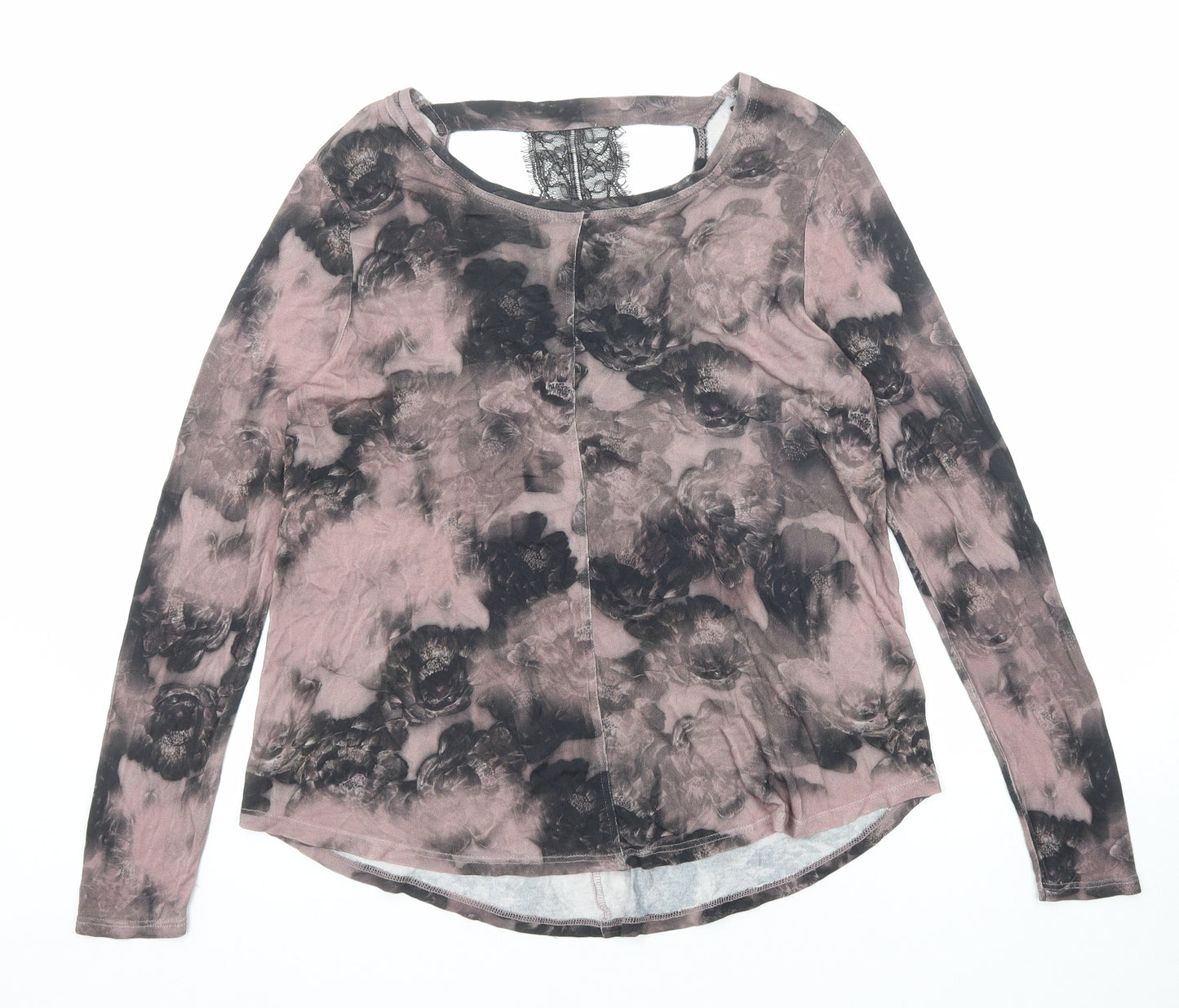 NEXT Womens Purple Geometric Viscose Basic Blouse Size 12 Round Neck - Lace Details