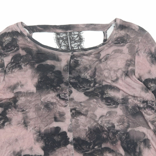 NEXT Womens Purple Geometric Viscose Basic Blouse Size 12 Round Neck - Lace Details