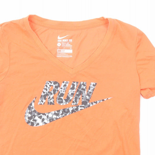 Nike Womens Orange Cotton Basic T-Shirt Size S V-Neck - Run