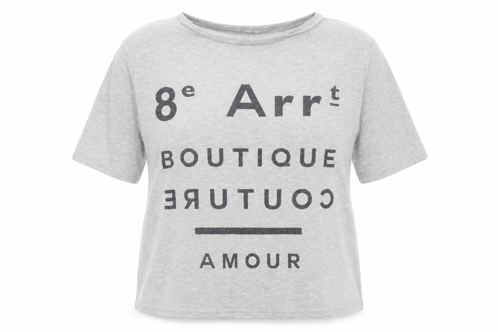 Front view of River Island women’s grey polyester basic t-shirt, size UK 8, round neck - boutique couture