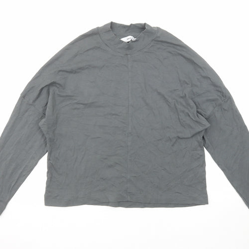 Mango Womens Grey Polyester Basic T-Shirt Size XS Mock Neck