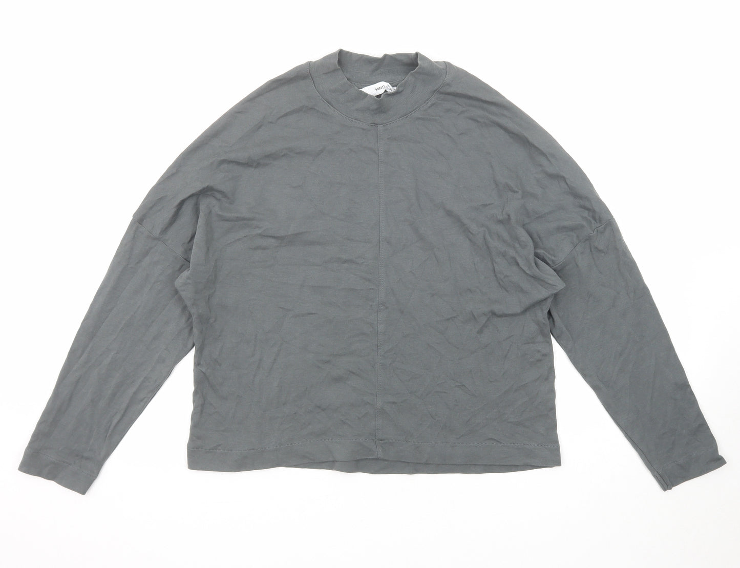 Mango Womens Grey Polyester Basic T-Shirt Size XS Mock Neck