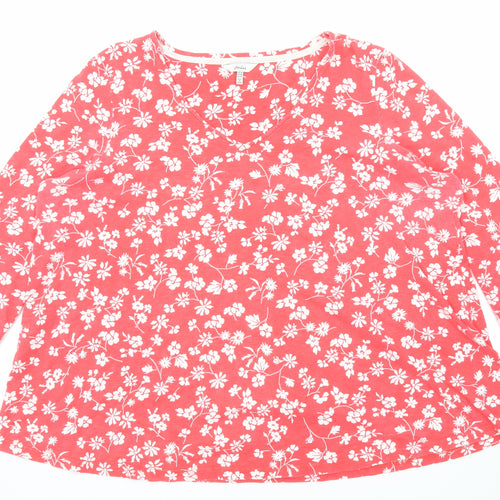 Joules Womens Red Floral Cotton Basic T-Shirt Size 18 V-Neck