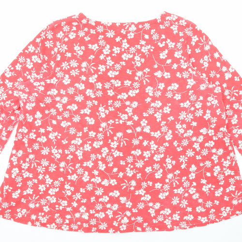 Joules Womens Red Floral Cotton Basic T-Shirt Size 18 V-Neck