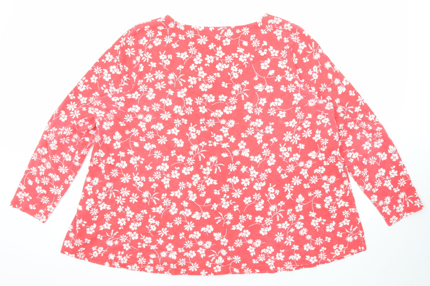 Joules Womens Red Floral Cotton Basic T-Shirt Size 18 V-Neck