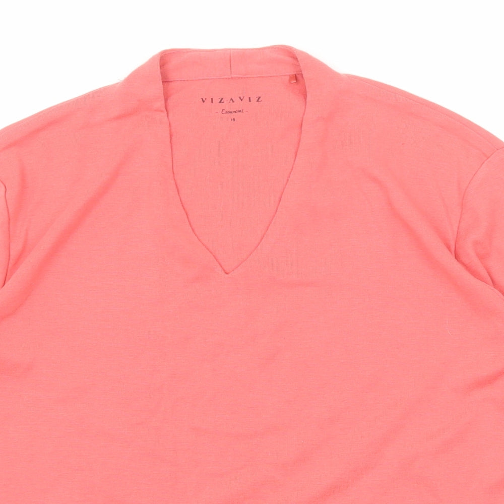 Viz a Viz Womens Pink Polyester Basic Blouse Size 16 V-Neck
