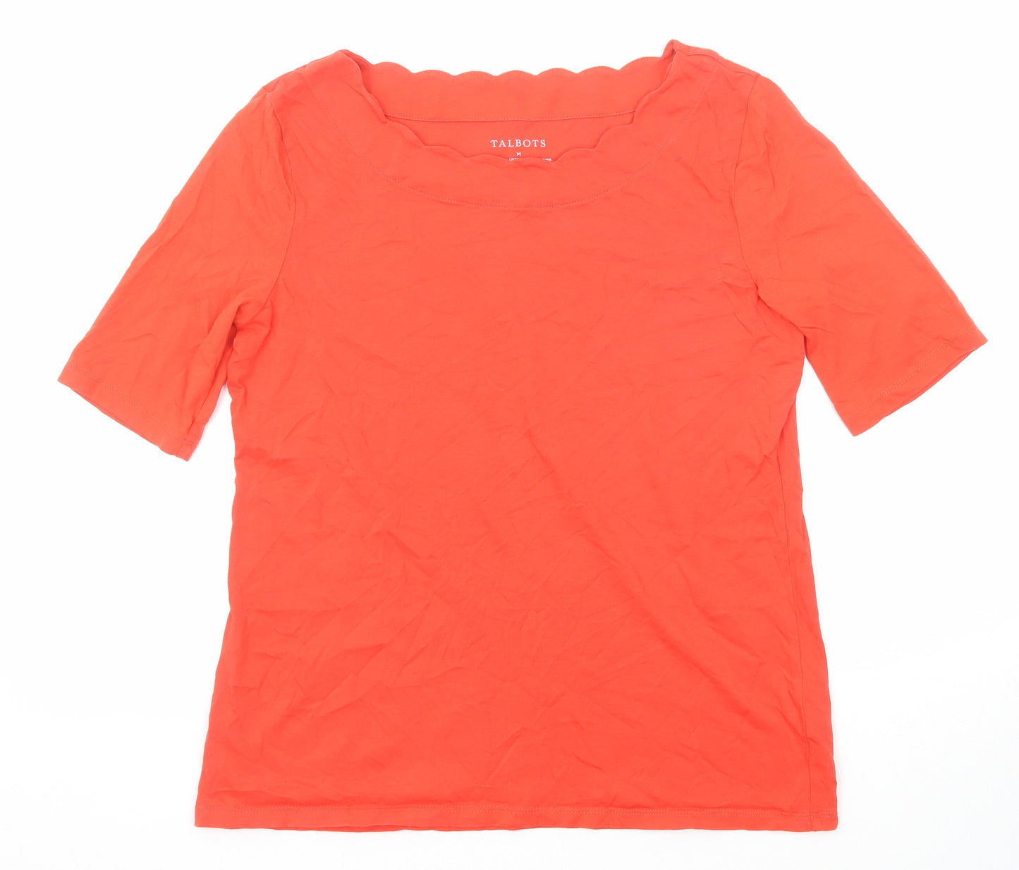 Talbots Womens Orange Cotton Basic T-Shirt Size M Round Neck