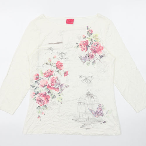 Together Womens White Viscose Basic Blouse Size 10 Round Neck - Flower Detail