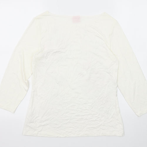 Together Womens White Viscose Basic Blouse Size 10 Round Neck - Flower Detail