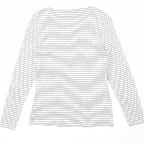 Marks and Spencer Womens Grey Striped Cotton Basic T-Shirt Size 14 Round Neck