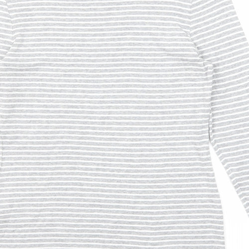 Marks and Spencer Womens Grey Striped Cotton Basic T-Shirt Size 14 Round Neck