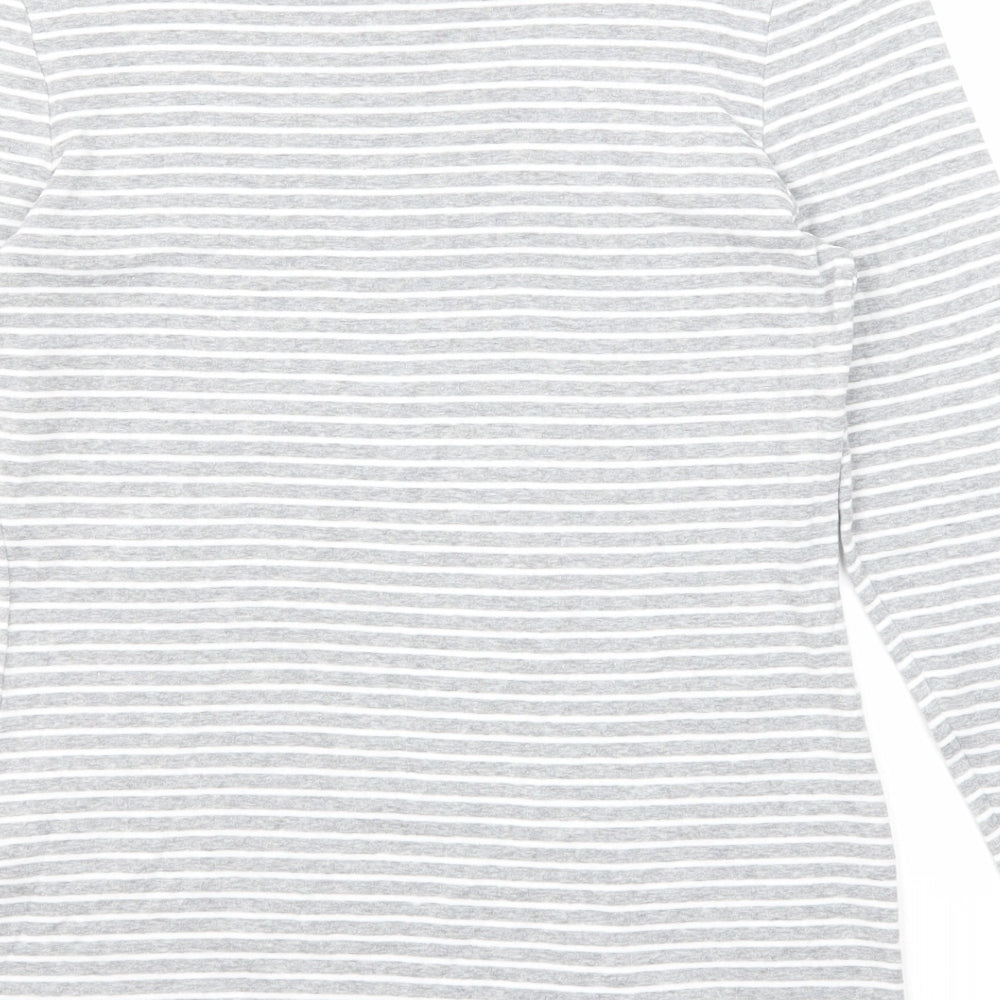 Marks and Spencer Womens Grey Striped Cotton Basic T-Shirt Size 14 Round Neck