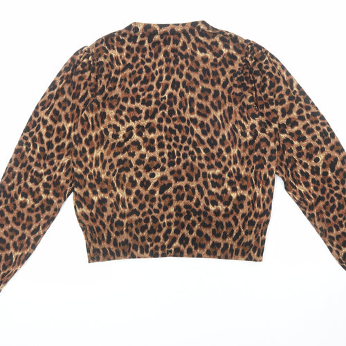 Lipsy Womens Brown V-Neck Animal Print Cotton Cardigan Jumper Size 8 - Leopard Print