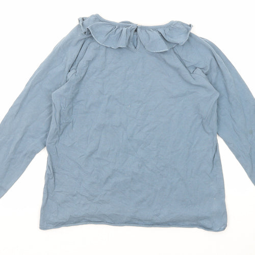 Zara Girls Blue Polyester Basic T-Shirt Size 8 Years Round Neck Button