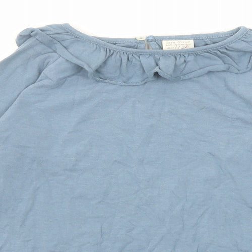 Zara Girls Blue Polyester Basic T-Shirt Size 8 Years Round Neck Button