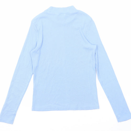 Monki Womens Blue Cotton Basic Blouse Size S Round Neck