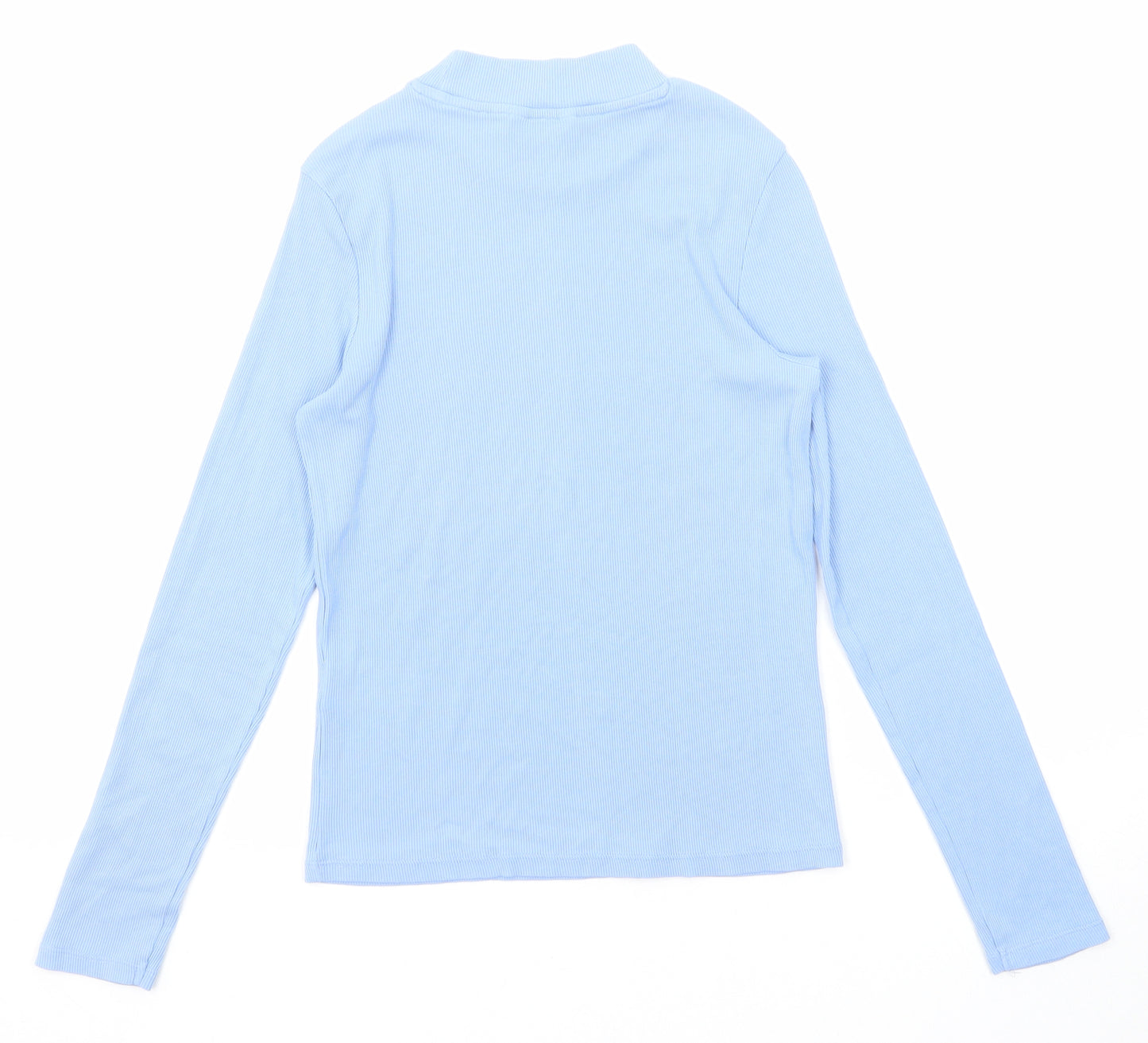 Monki Womens Blue Cotton Basic Blouse Size S Round Neck