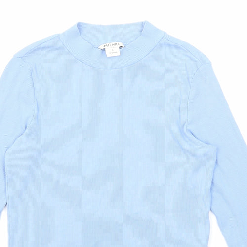 Monki Womens Blue Cotton Basic Blouse Size S Round Neck