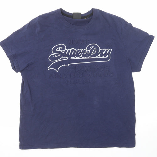 Superdry Womens Blue Cotton Basic T-Shirt Size 3XL Round Neck