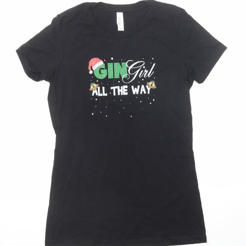 Bella + Canvas Womens Black Cotton Basic T-Shirt Size M Round Neck - Gin Girl Christmas Slogan