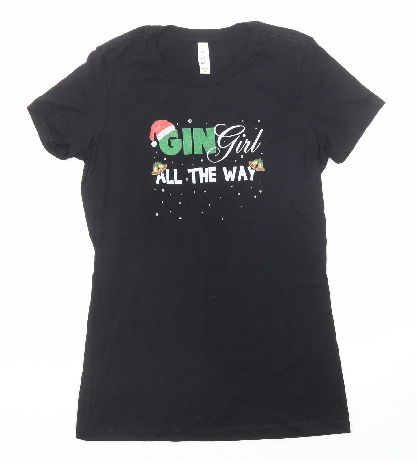 Bella + Canvas Womens Black Cotton Basic T-Shirt Size M Round Neck - Gin Girl Christmas Slogan
