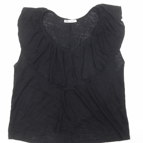 Zara Womens Black Polyester Basic Blouse Size M V-Neck