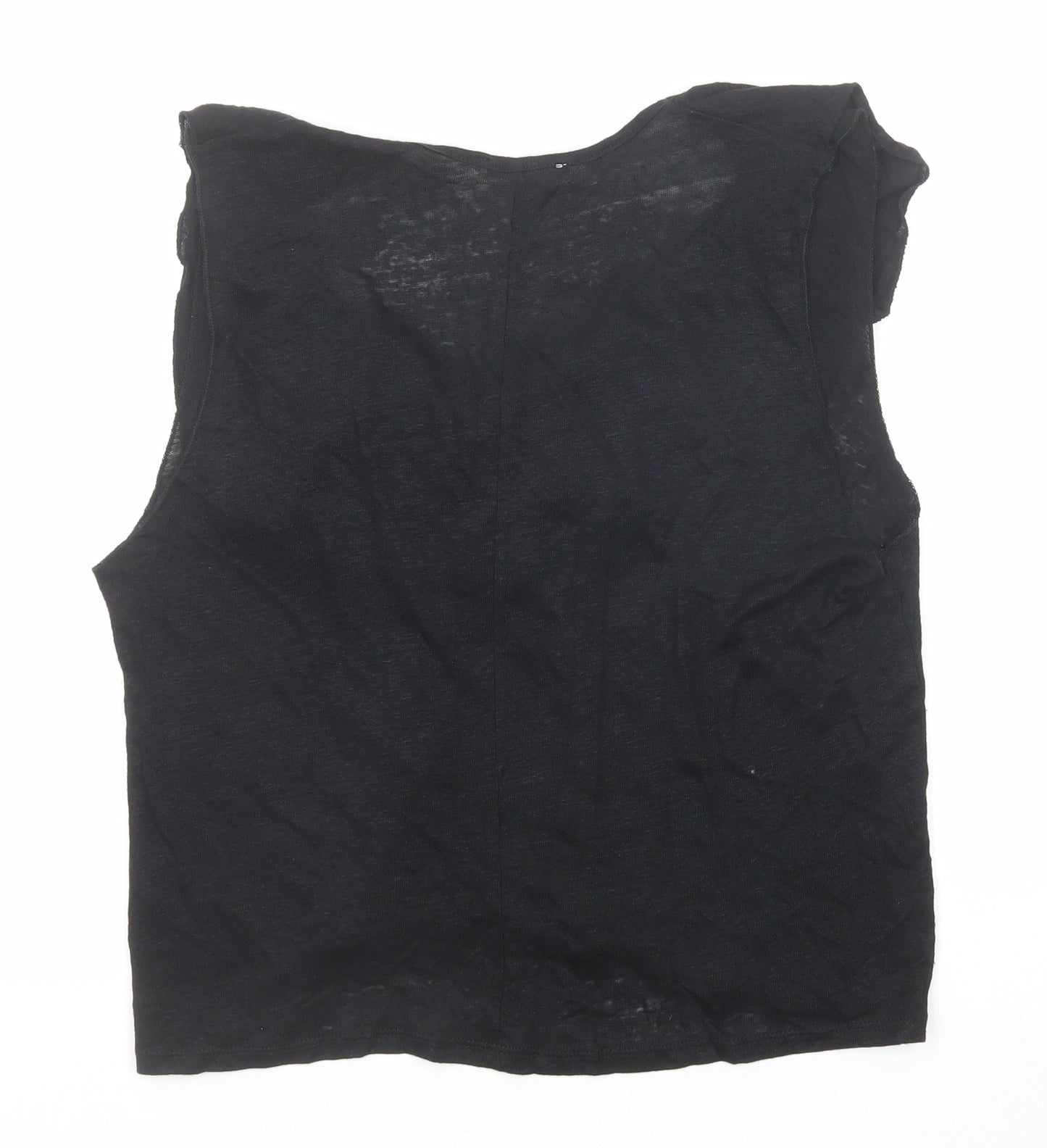 Zara Womens Black Polyester Basic Blouse Size M V-Neck