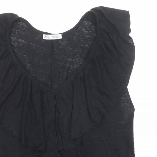 Zara Womens Black Polyester Basic Blouse Size M V-Neck
