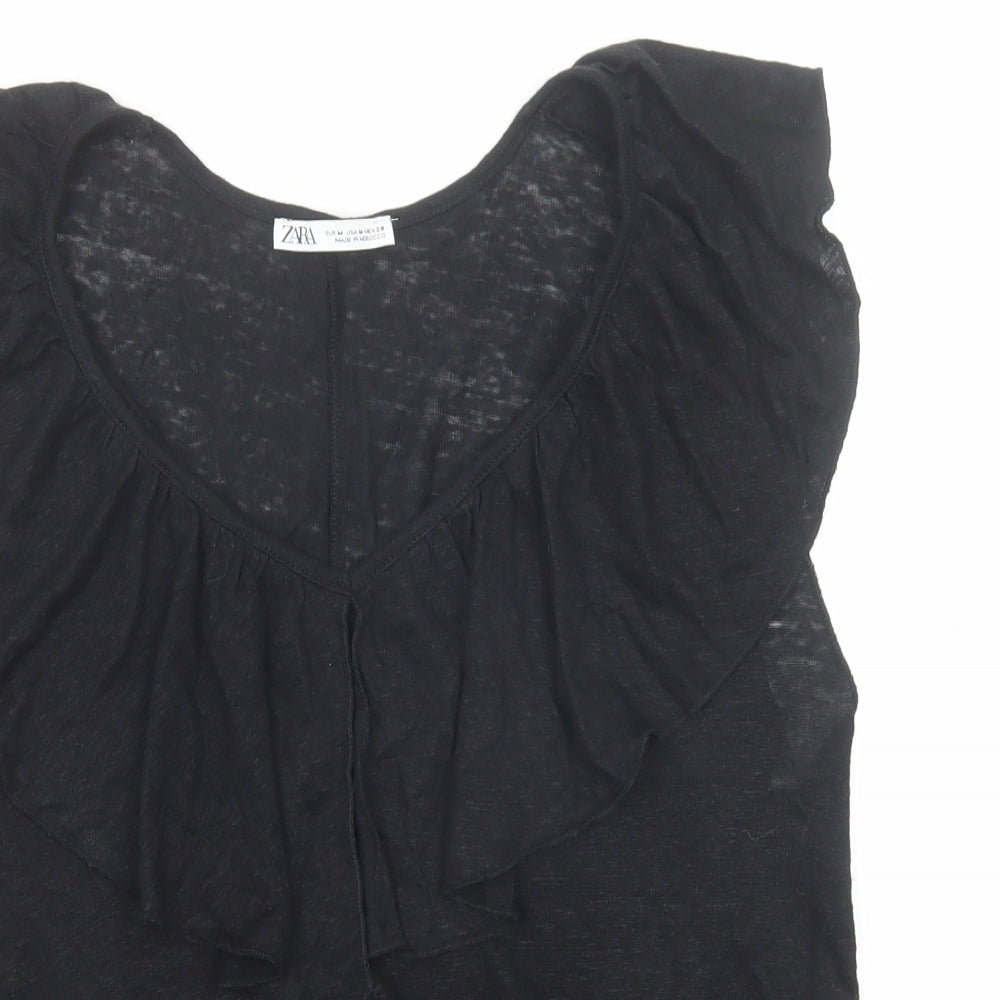 Zara Womens Black Polyester Basic Blouse Size M V-Neck